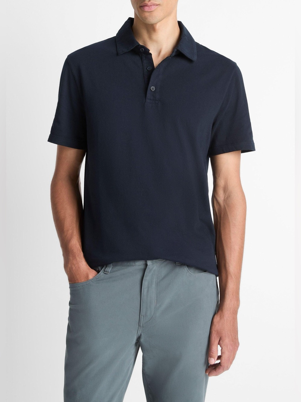 Vince Garment Dye Cotton Polo Shirt in Washed Coastal 100% Cotton Preppy Small